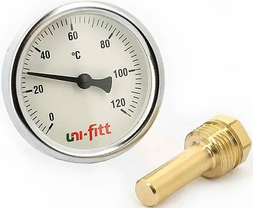 Термометр биметаллический Uni-Fitt 63мм 120°С гильза 50мм ½&quot; 321P4232