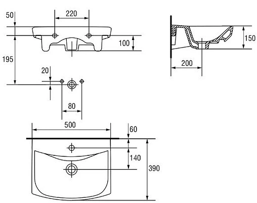 Раковина Cersanit Carina 50 белый S-UM-CAR50/1-w