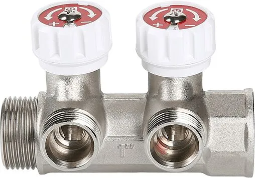 Коллектор регулирующий проходной 2 отвода 1&quot;в/н x ¾&quot;ек Valtec VTc.570.NE.0602