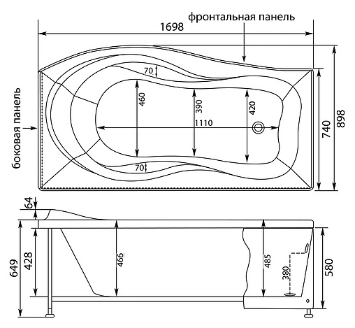 Ванна акриловая Aquanet Borneo 170x90 R 00203910