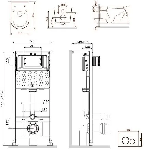 Комплект 6 в 1 Am.Pm Like Aquaspin IS49038.801900 с кнопкой черный матовый