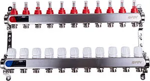 Группа коллекторная с расходомерами 11 отводов 1&quot;в/в x ¾&quot;ек FDV S1101A-1/11, 1
