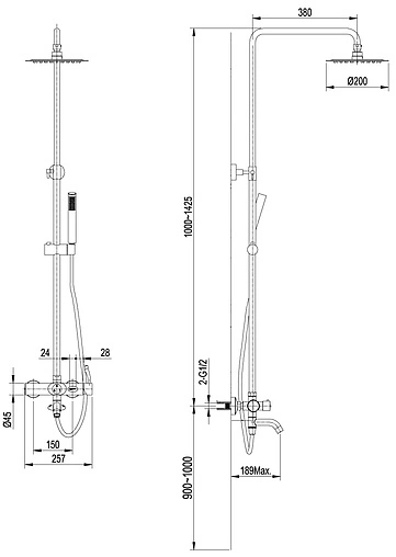 Душевая система со смесителем для ванны Lemark Element полированная сталь LM5162S