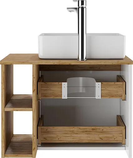 Тумба под умывальник подвесная Домино Frost 70 белый/дуб вотан DF3401T