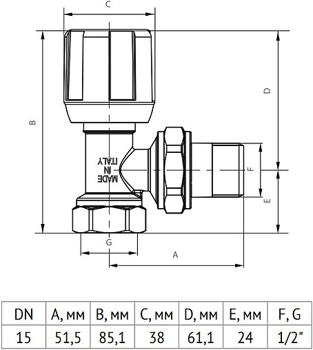 Вентиль регулирующий угловой ½" в/н Uni-Fitt 155N2000 Вентиль регулирующий угловой ½" в/н Uni-Fitt 155N2000