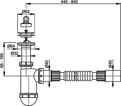 Сифон бутылочный для раковины AlcaPlast Flexi белый A41+A710