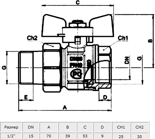 Кран шаровый с американкой ½"в x ½"н Bugatti New Jersey 09220004