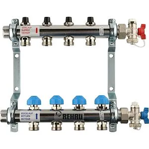 Группа коллекторная без расходомеров 4 отвода 1&quot;н/н x ¾&quot;ек Rehau HKV 12180411001, 1