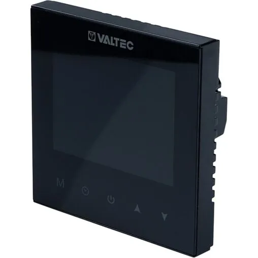 Проводной комнатный терморегулятор двухконтурный НО/НЗ 230В Valtec черный VT.AC634.B.0