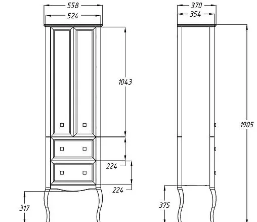 Шкаф-пенал напольный двухстворчатый Opadiris Валери 56 сапфир 00-00007338