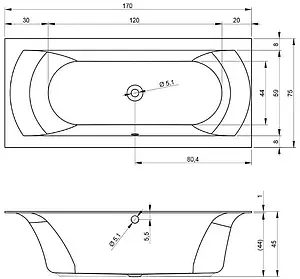 Ванна акриловая Riho LINARES VELVET 170x75 B141001105, 2