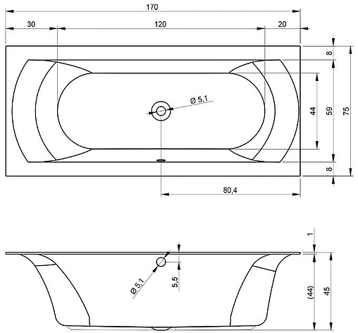 Ванна акриловая Riho LINARES VELVET 170x75 B141001105