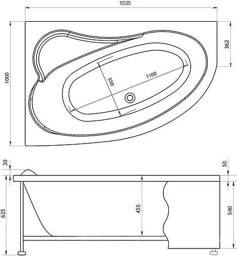 Ванна акриловая Aquanet Luna 155x100 L 00203996
