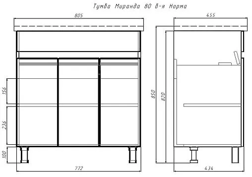 Тумба-умывальник напольный Айсберг Норма 80 белый DA1624T+1WH302251