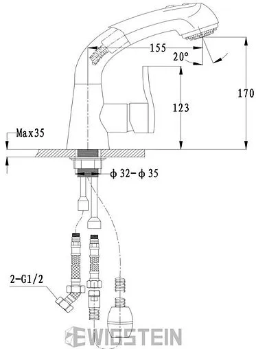 Смеситель для кухни с выдвижным изливом Ewigstein темно-бежевый 37735185 темно-бежевый