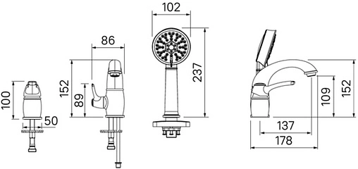 Смеситель на борт ванны на 3 отверстия IDDIS Oldie бронза OLDBR30i07