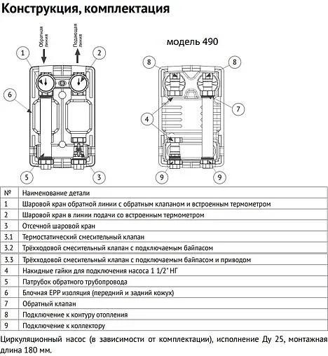 Насосный модуль с прямым контуром 1&quot;в х 1&quot;в Uni-Fitt 490S2503 с насосом Uni-Fitt GTO 25-6S
