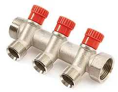 Коллектор регулирующий проходной 3 отвода красный ¾"в/н x ¾"ек General Fittings 630057N0505R3H