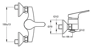 Смеситель для душа Ideal Standard Slimline II хром B9087AA Смеситель для душа Ideal Standard Slimline II хром B9087AA, 2