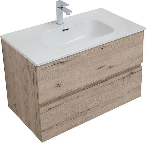 Тумба-умывальник подвесная Aquanet Алвита New 80 дуб веллингтон 00277517+00254364