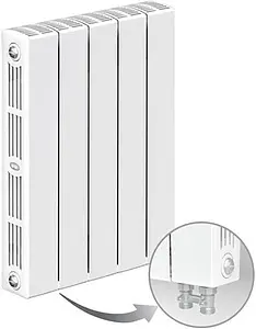 Радиатор биметаллический 5 секций нижнее левое подключение Rifar Supremo Ventil 500 белый RSVL50005 Радиатор биметаллический 5 секций нижнее левое подключение Rifar Supremo Ventil 500 белый RSVL50005, 1