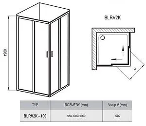 Душевая дверь 1000мм прозрачное, матовое стекло Ravak Blix BLRV2K-100 1XVA0U00ZG, 2