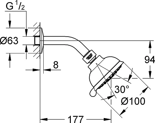 Лейка верхнего душа с настенным креплением Grohe New Tempesta Rustic хром/белый 26089001