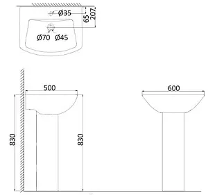 Раковина с пьедесталом Creo Ceramique Tours 60 белый TO3000N+T03010N Раковина с пьедесталом Creo Ceramique Tours 60 белый TO3000N+T03010N, 2