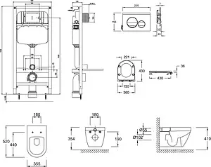 Комплект 5 в 1 Jacob Delafon Rodin+ E21748RU-00 с кнопкой E20859-7-BMT кнопки/черный глянцевый, рамка/черный матовый, 2