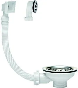 Выпуск с корзиной для мойки с универсальным переливом Wirquin хром 30987086 Выпуск с корзиной для мойки с универсальным переливом Wirquin хром 30987086, 1