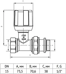 Вентиль регулирующий прямой ½" в/н Uni-Fitt 151N2000 Вентиль регулирующий прямой ½" в/н Uni-Fitt 151N2000, 2