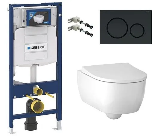 Комплект 5 в 1 Geberit iCon Rimfree 500.300.82.1 с кнопкой Sigma 20 115.882.16.1 черный матовый