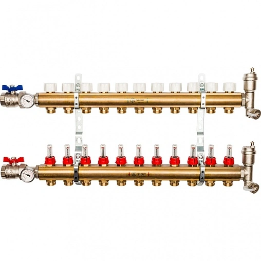 Группа коллекторная с расходомерами 11 отводов 1&quot;в/в x ¾&quot;ек Stout SMB 0473 000011