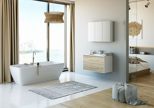 Тумба под умывальник подвесная Aqwella Miami 75 белый/дуб сонома MAI0175