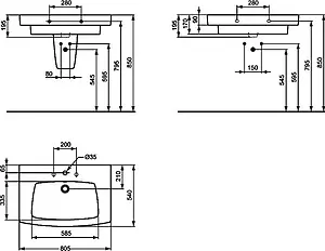 Раковина Ideal Standard Ventuno 80 белый T001801, 2