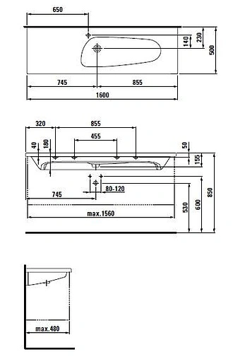 Раковина Laufen Palomba 160 L белый 8.1480.8.000.104.1