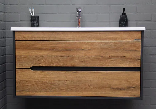 Тумба-умывальник подвесная Домино Karat 100 дуб вотан/антрацит DK3204T+4640021065204