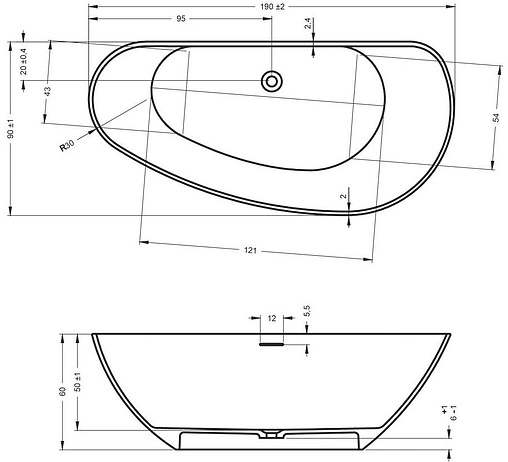 Ванна отдельностоящая из искусственного камня Riho Granada 190x90 L белый B122001105