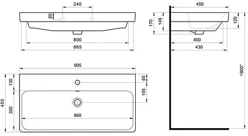 Тумба-умывальник подвесная Aquaton Либерти 90 дуб эльвезия/белый глянец 1A2799K0LYC70