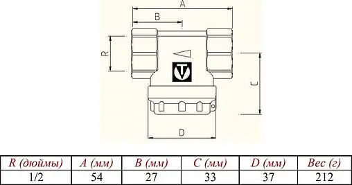 Фильтр прямой сетчатый ½"в x ½"в Valtec VT.388.N.04 Фильтр прямой сетчатый ½"в x ½"в Valtec VT.388.N.04
