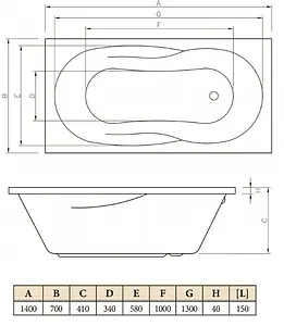 Ванна акриловая C-bath Vesta 140x70 CBQ005002 Ванна акриловая C-bath Vesta 140x70 CBQ005002, 2