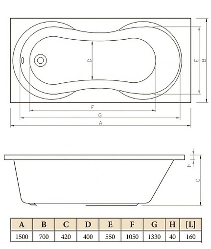 Ванна акриловая C-bath Salus 150x70 CBQ006004