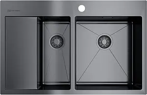 Мойка кухонная Omoikiri Akisame 78-2-GM-R вороненая сталь 4973102, 1