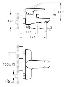 Смеситель для ванны VitrA X-Line хром A42324EXP Смеситель для ванны VitrA X-Line хром A42324EXP, 2
