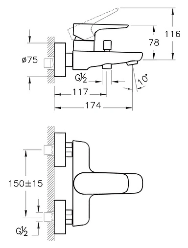 Смеситель для ванны VitrA X-Line хром A42324EXP