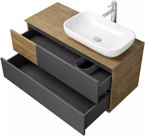Тумба-умывальник подвесная Aquaton Терра 105 дуб кантри/антрацит 1A2469K0TEKA0