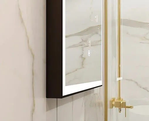 Зеркало с подсветкой Continent Frame Black Led 70x100 с часами, с подогревом чёрный ЗЛП1636