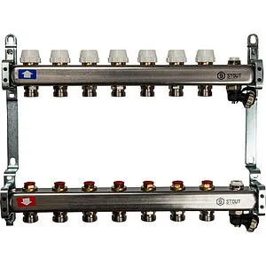 Группа коллекторная без расходомеров 10 отводов 1&quot;в/в x ¾&quot;ек Stout SMS-0932-000010, 1