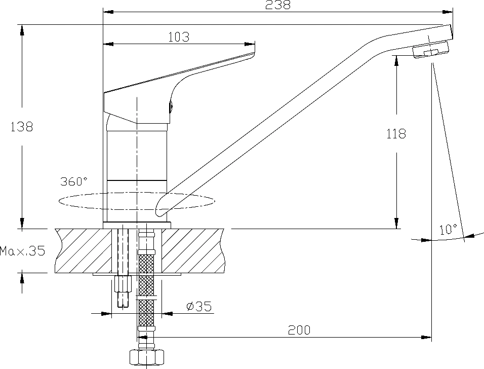 Смеситель для кухни Rossinka хром RS29-21