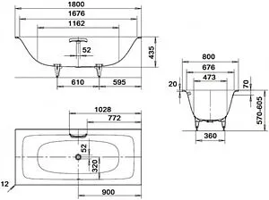 Ванна стальная Kaldewei Silenio 180x80 mod. 676 standard белый 267600010001 Ванна стальная Kaldewei Silenio 180x80 mod. 676 standard белый 267600010001, 2
